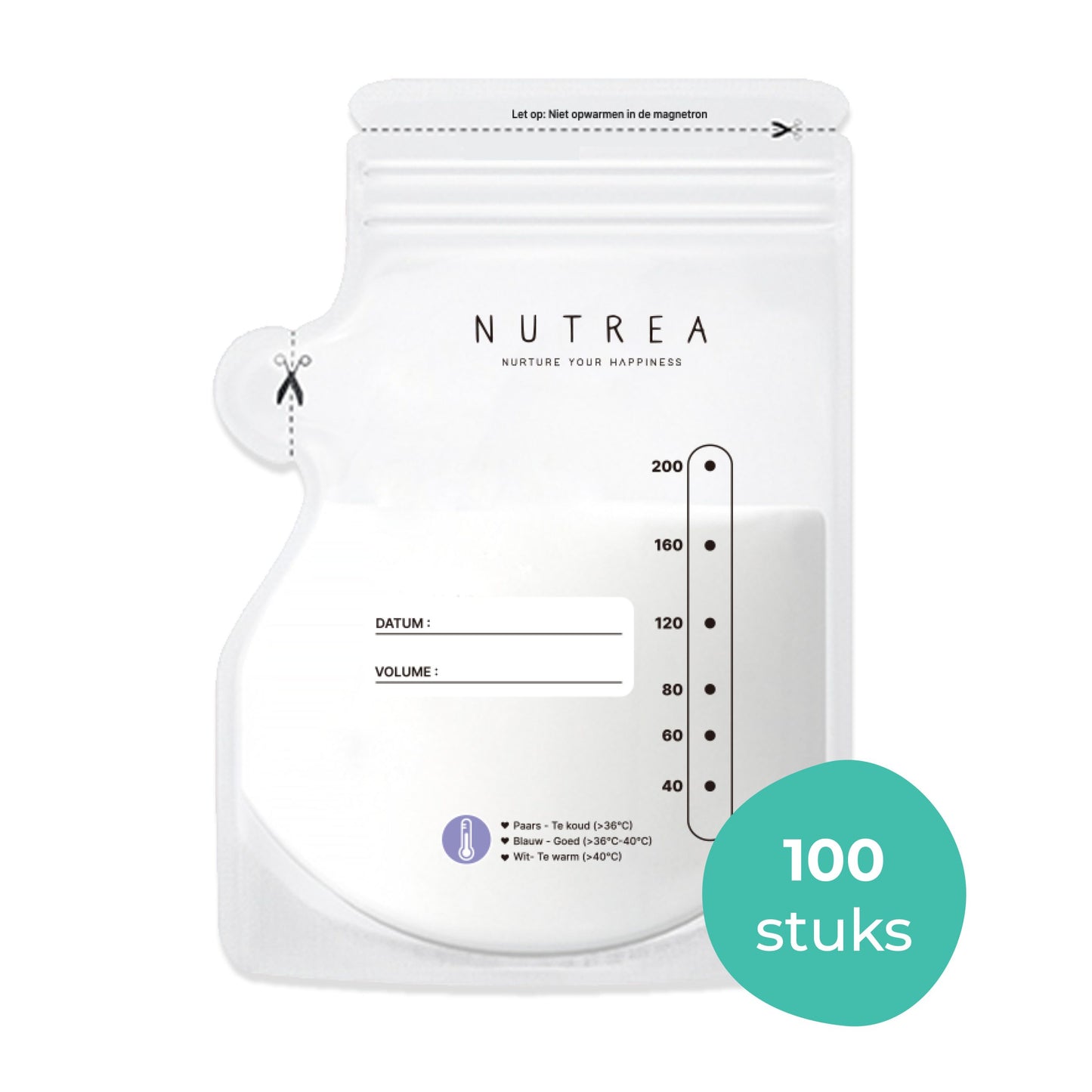 Nutrea – 100 Stuks – Moedermelk Bewaarzakjes met Schenktuit – 200 ml – Borstvoeding Bewaarzakje