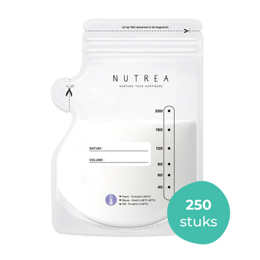 Nutrea – 250 Stuks – Moedermelk Bewaarzakjes met Schenktuit – 200 ml – Borstvoeding Bewaarzakje